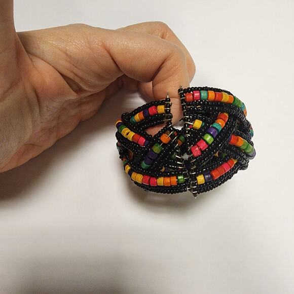 Beaded twist hinged bracelet unmarked jb - Picture 4 of 9